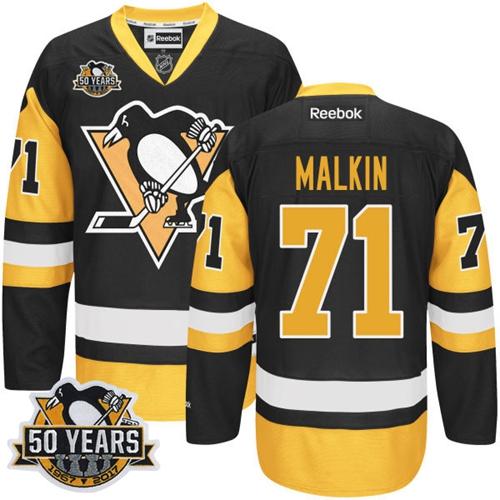 Penguins #71 Evgeni Malkin Black Alternate 50th Anniversary Stitched NHL Jersey - Click Image to Close